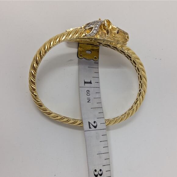 18K Gold Double Horse Head Diamond Ruby Bypass Bangle Bracelet Yellow Gold - Picture 14 of 16